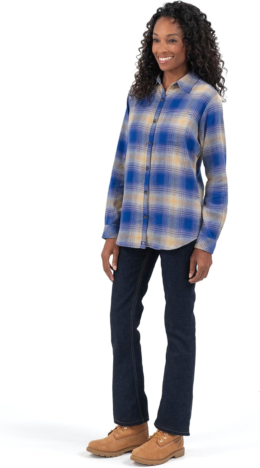 Women's Plaid Flannel Long Sleeve Shirt, Blue Plaid, 2X - Image 3