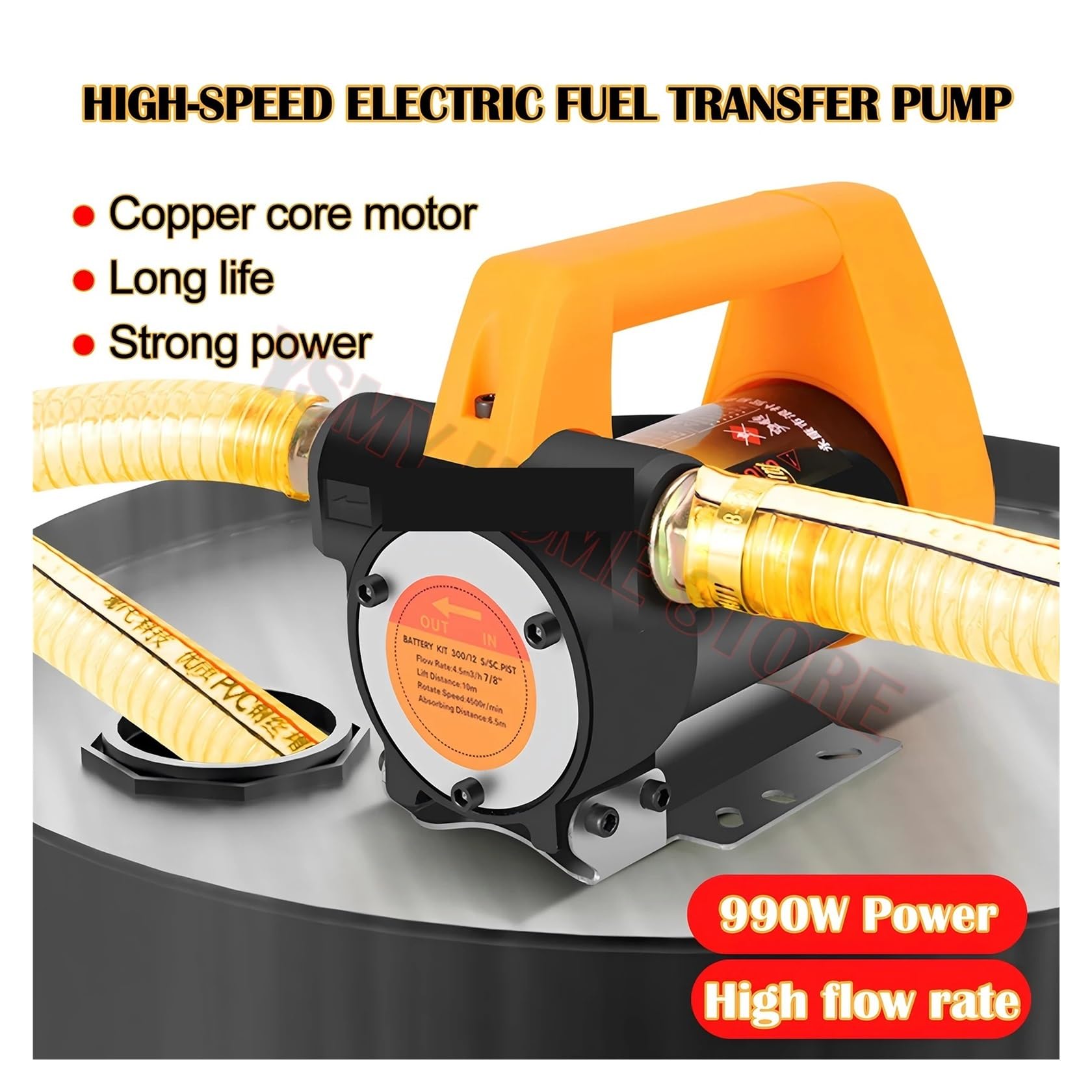 Kit pompa di trasferimento carburante, pompa di trasferimento autoadescante elettrica portatile 12GPM 12V /220 990W for, cherosene per olio per trasformatori diesel-cherosene(220V-6M Hose-nozzle)