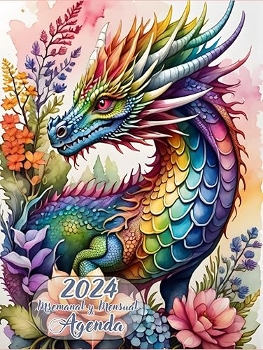 2024 Agenda semanal y mensual Calendario de un año con citas inspiradoras organizador grande y horario 8.5x11 Cubierta con ilustración de dragón