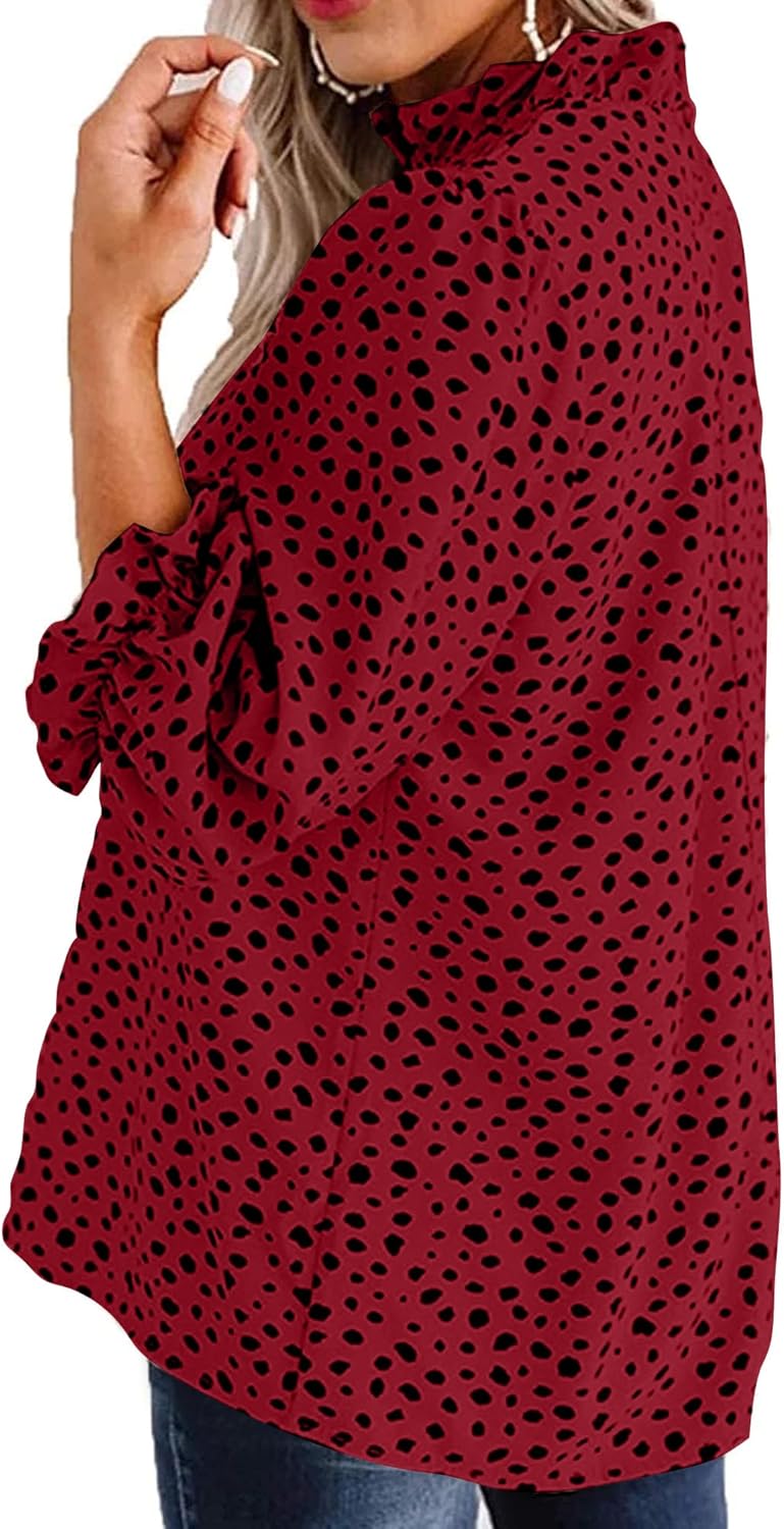 Avanova Women Leopard Print Ruffle V Neck Top 3/4 Long Sleeves Work Business Blouses Shirt - Image 3