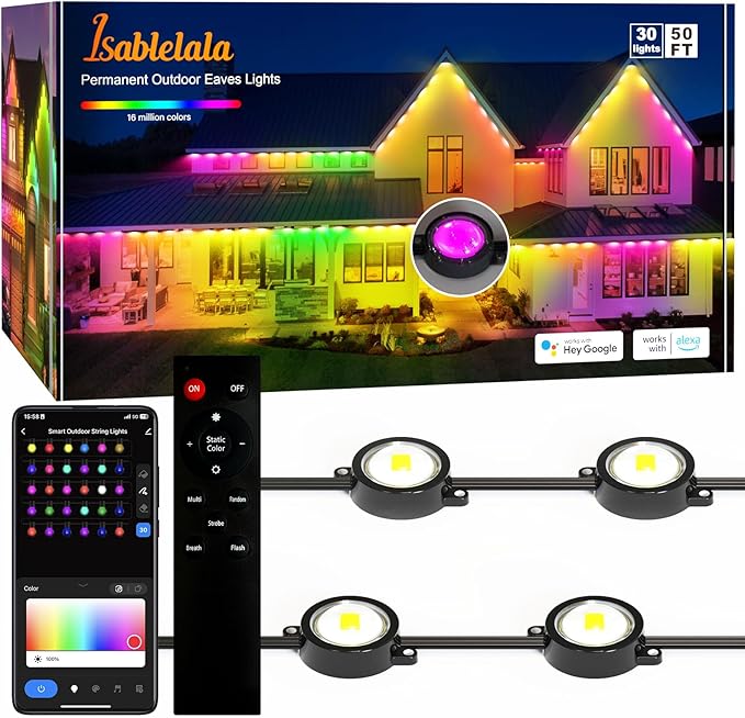 Isablelala Permanent Outdoor Lights 50.5ft, RGB Smart Eaves Lights with