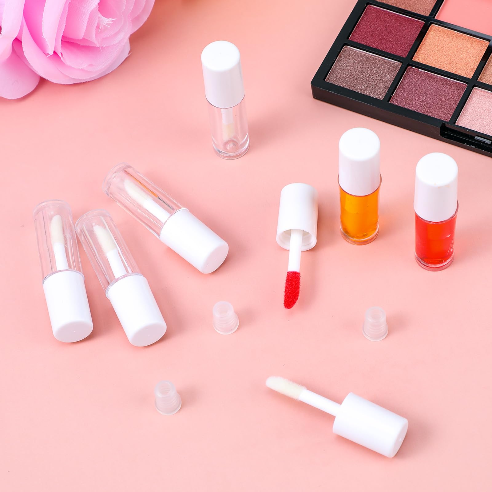 Lot de 10 tubes de gloss à lèvres vides transparents rechargeables de 1,2 ml pour baume à lèvres, différents échantillons, recharges de voyage, mini tubes de gloss à lèvres pour femme