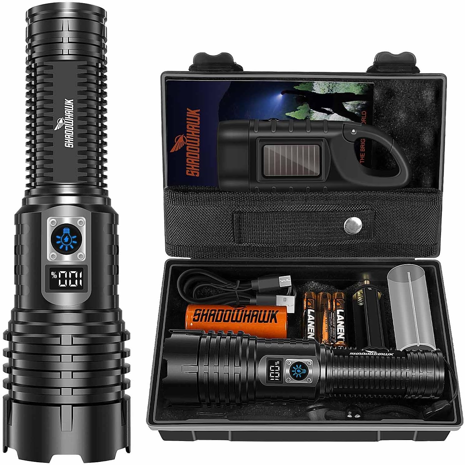 Shadowhawk Taschenlampe LED Aufladbar Extrem Hell, 20000 Lumen