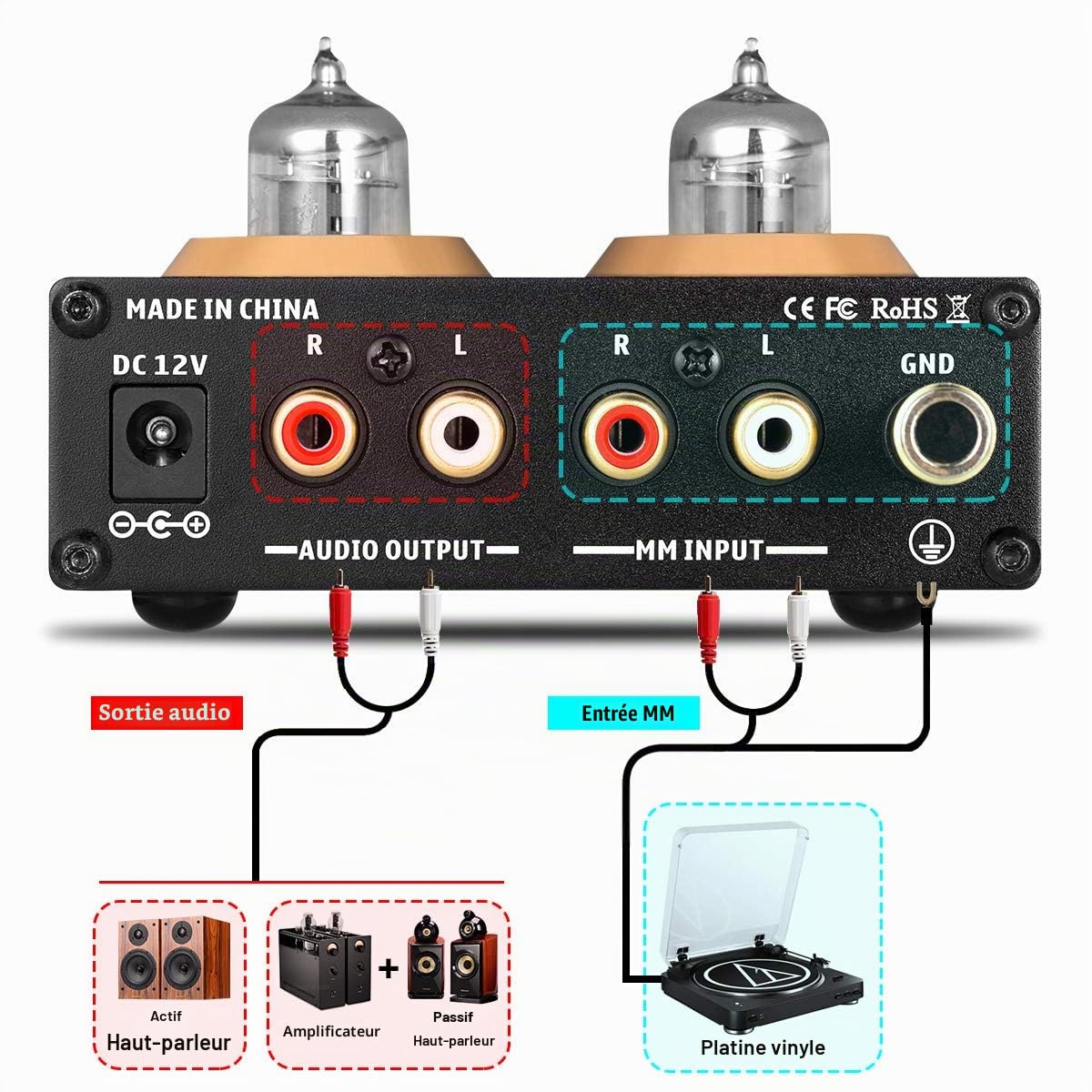 Préamplificateur phono MM HiFi avec de mini tubes à vide Étage de pré amplification audio stéréo Manuel (français non garanti)