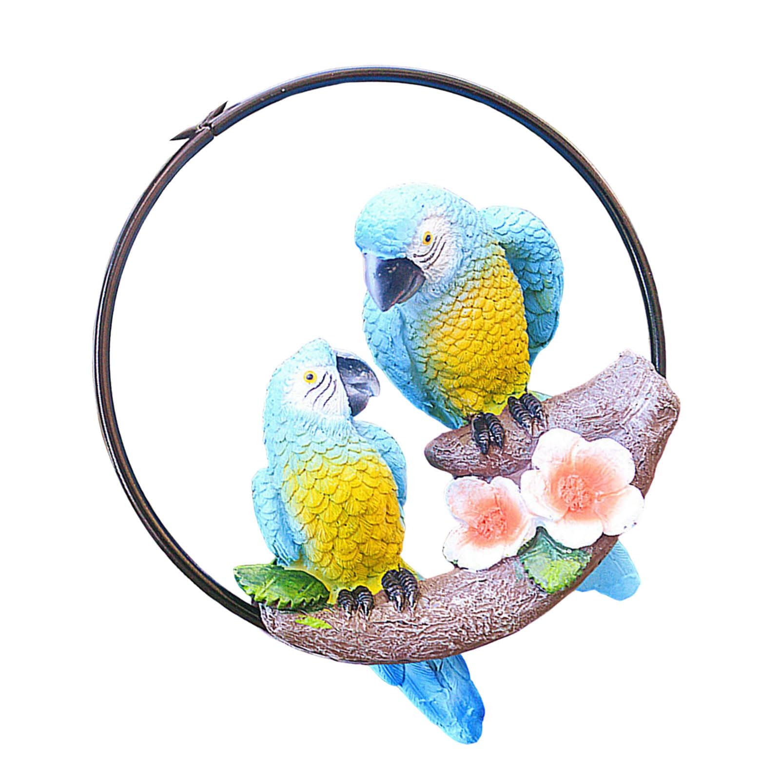 LUCKGONI Small Iron Rings Macaw Parrots Hanging Ornament with Simulation Detail Garden Yard Decoration For Indoor And Outdoor Use