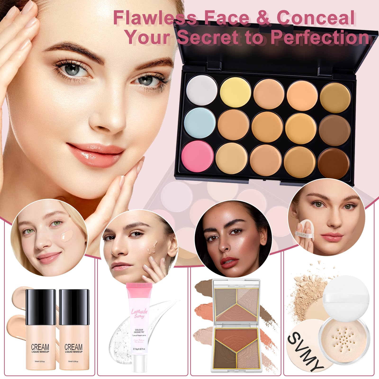 Set Maquillaje Mujer, Kit Maquillaje Profesional Completo, Estuche Regalo Maquillaje Adolescente con Paleta Sombras de Ojos Paleta de Corretores Contorno Fondo Mascara Brillo Labial Línea Ojos