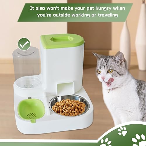 Miniatura 2 de Juego de dispensador automático de comida y agua para gatos, 2 en 1, comedero de gravedad todo en uno con tazón de comida para gatos de acero