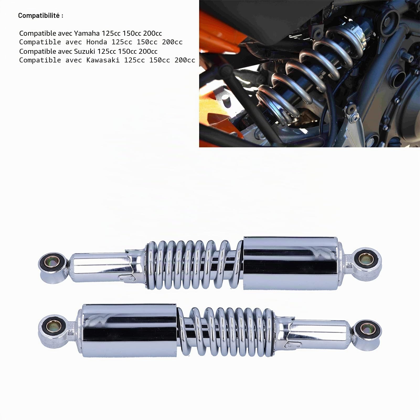 Amortisseur de Moto, 1 Paire 12.5 Pouces Suspension de Moto Ressort Amortisseur en Acier Inoxydable Adapté replacement pour