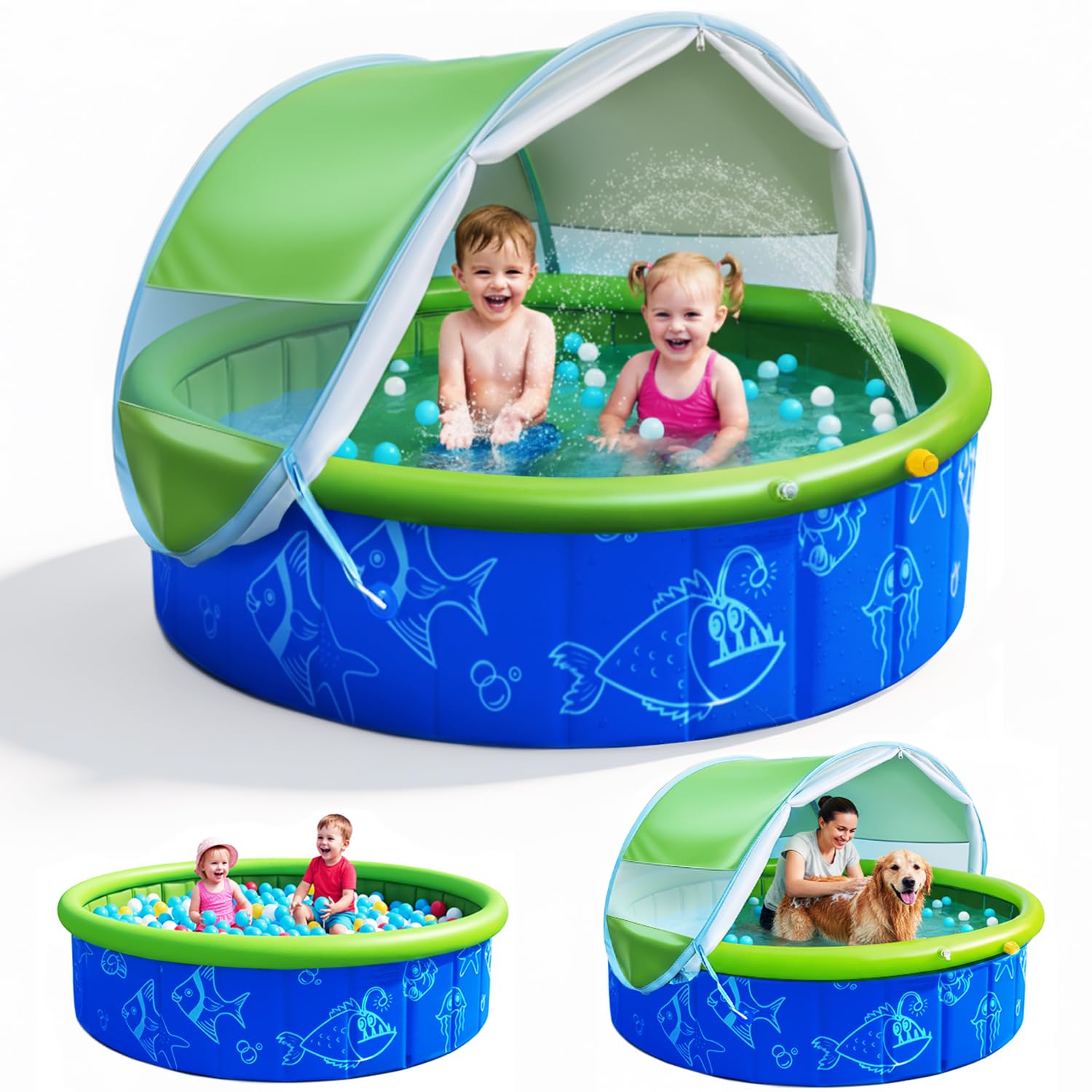Photo 1 of Olutula 2026 Updated Foldable Kiddie Pool with Canopy and 20 Ocean Balls: 47in for Baby Toddler Kids- Summer Water Play Pool with Sprinkler and Shade - Portable for Outdoor Backyard Beach