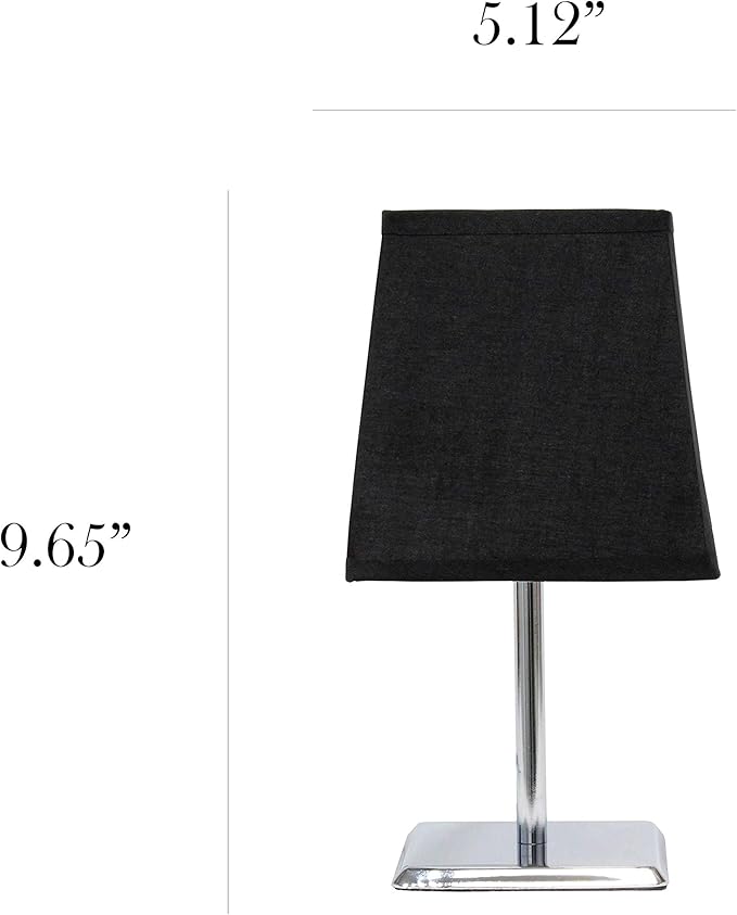 Simple Designs Simple Designs LT2062-BLK Mini Chrome Table Lamp with Squared Empire Fabric Shade, Black photo 3