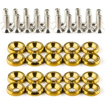 Bumper Fender Washers Engine Bay Dress Up Bolts Fasteners M6 JDM Fender Washer Kit 20 Pcs-Gold