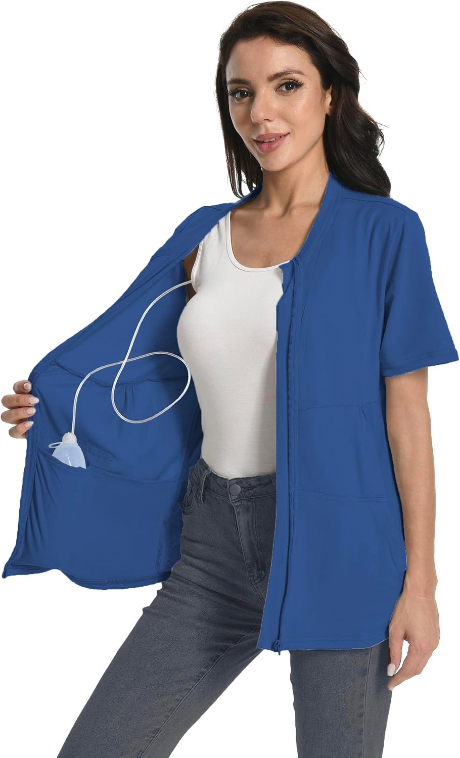 Post Mastectomy Zip Up Shirts with Drain Pockets Surgery Recovery Must Haves Clothing Comfy Short Sleeve Shirts