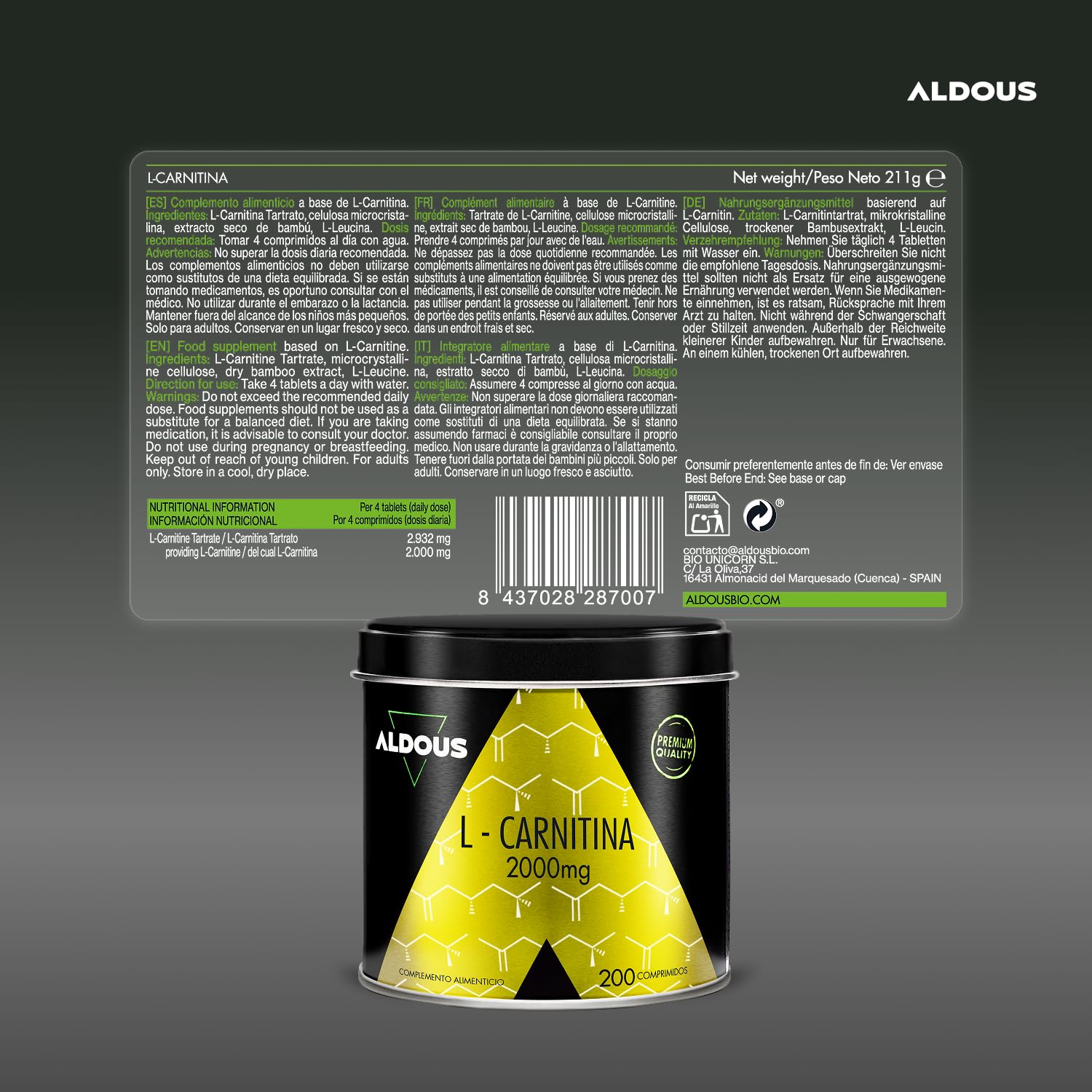 l carnitina 2000 mg L Carnitine 2000 mg - 200 Tablets - Pre Workout Supplement and Muscle  Recovery - 2932 mg L-Carnitine Tartrate High Potency - Energy, Endurance -  Vegan, Gluten Free, No Additives
