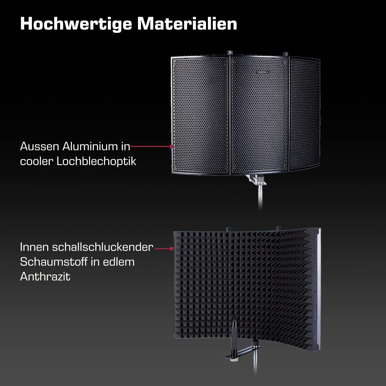 DOCKIN® Protezione acustica isolante per microfono pop con schiuma acustica ad alta densità, 3 lati, isolamento acustico per tutti i micros