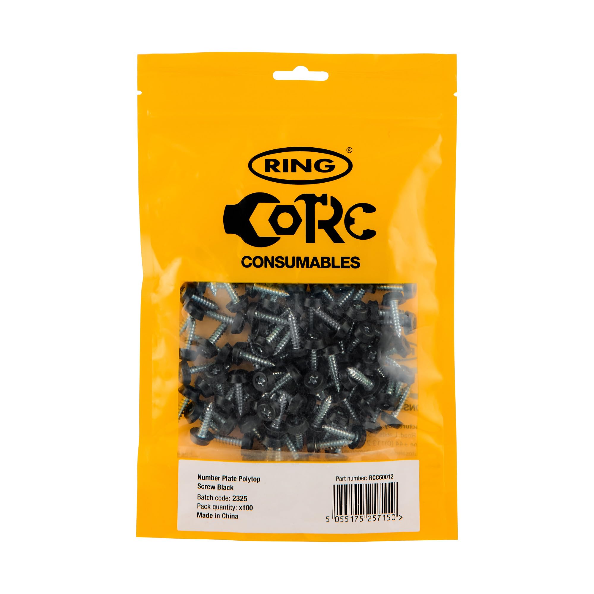 RING Self-Tappers With Plastic Head, Black (100 Pcs) Screw Size: 10 x 3/4' (4.8 x 18 mm) Cap Colour: Black, Supplied in a Re-Sealable Pack, 100 Pcs