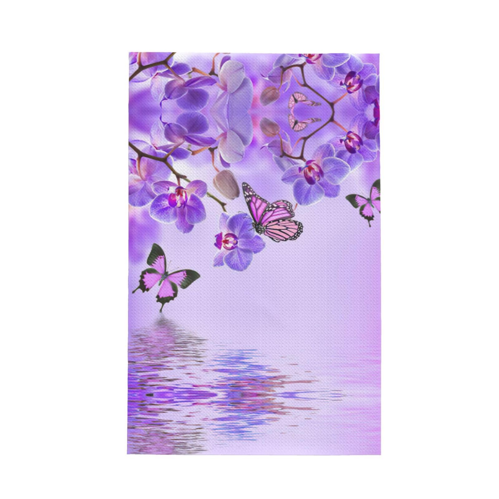 Xxahnbm Black Purple Butterfly Print Waffle Kitchen Towel,Absorbent Hand Towel