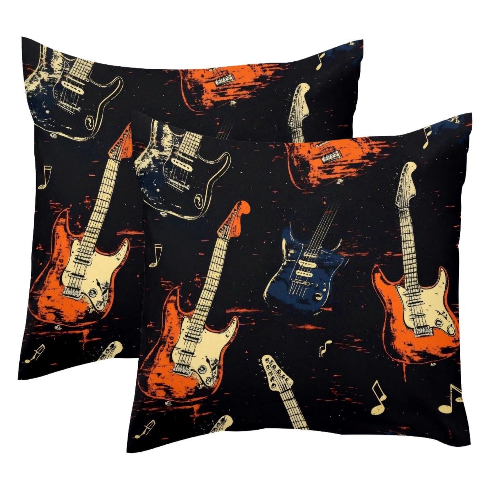 Housse de coussin velours de qualité supérieure motif guitare artistique double face