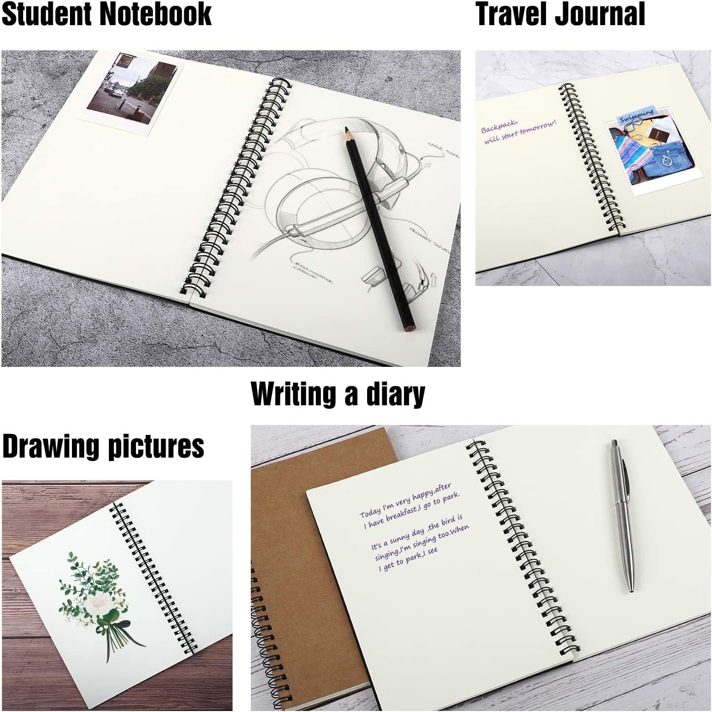 EOOUT 6 Pack Unlined Spiral Notebook, Plain Notebook, 5.5 x 8.3 Inches, 100 GSM,50 Sheets, Sketch Books for Gifts, Drawing, Art, Students and Office Supplies