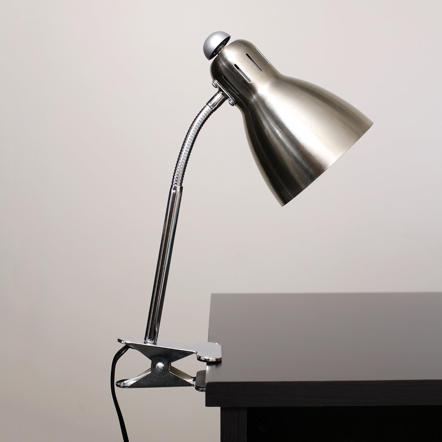Simple Designs LD2016-BSN Adjustable Flexible Gooseneck Clip Light Desk Lamp, Brushed Nickel - - 