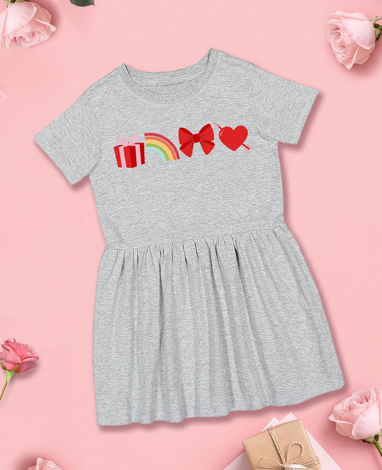 Tstars Heart and Rainbow Toddler Girls Valentines Day Dress Baby Valentine Outfit Girl Dresses for Infants Toddlers