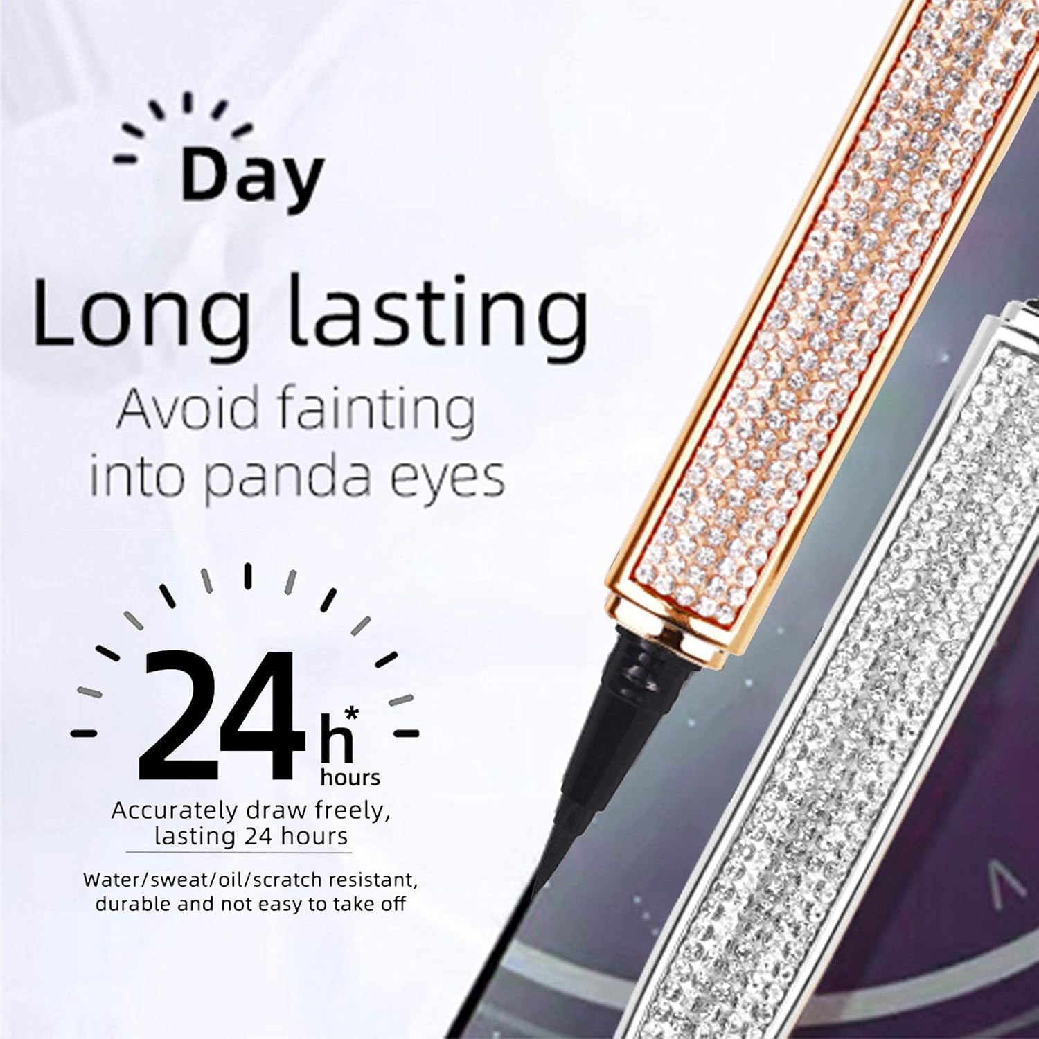 Erinde 2PCS Eyelash Glue Pen, Lash Glue Pen Upgraded Self-adhesive Eyeliner Pencil, No Glue No Magnetic Liquid Eyeliner Pen, Eye Liner for Eye Makeup and Wear Normal False Eyelashes, Black&Clear SET C