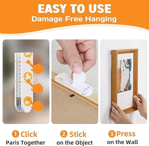 Miniatura 5 de Summerbrite Tiras para colgar cuadros resistentes, sin daños, para colgar cuadros, kit para colgar cuadros, ganchos para colgar sin clavos, tiras de