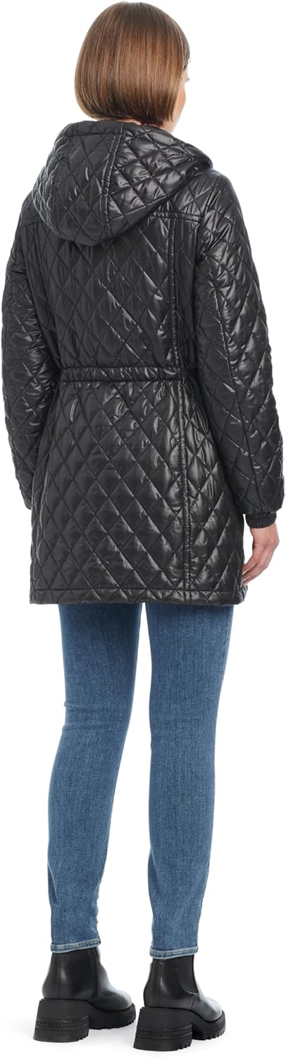 kate spade new york womens Water Resistant Quilted Hooded Jacket With Adjustable Waist - Image 4