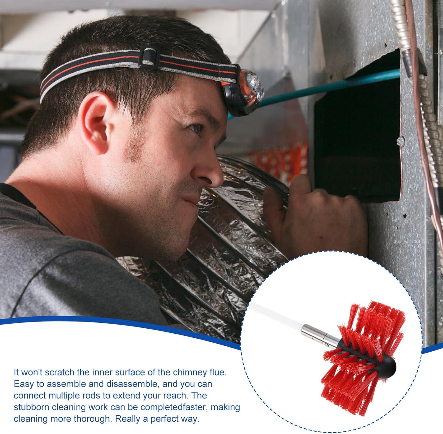 Luxshiny Fireplace Chimney Brush and Dryer Vent Cleaning Brush Set with 4 Flexible Extension Rods, Nylon Bristles, Drill Powered Lint Sweeping Tool for Home Vent and Duct Cleaning