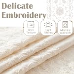 JINCHAN Linen Curtains for Bedroom Ivory Vintage Floral Farmhouse Curtains 84 Inches Long Boho Drape for Living Room Embroidered Bordered Drapes Light Filtering Rod Pocket Ivory on Beige 2 Panels