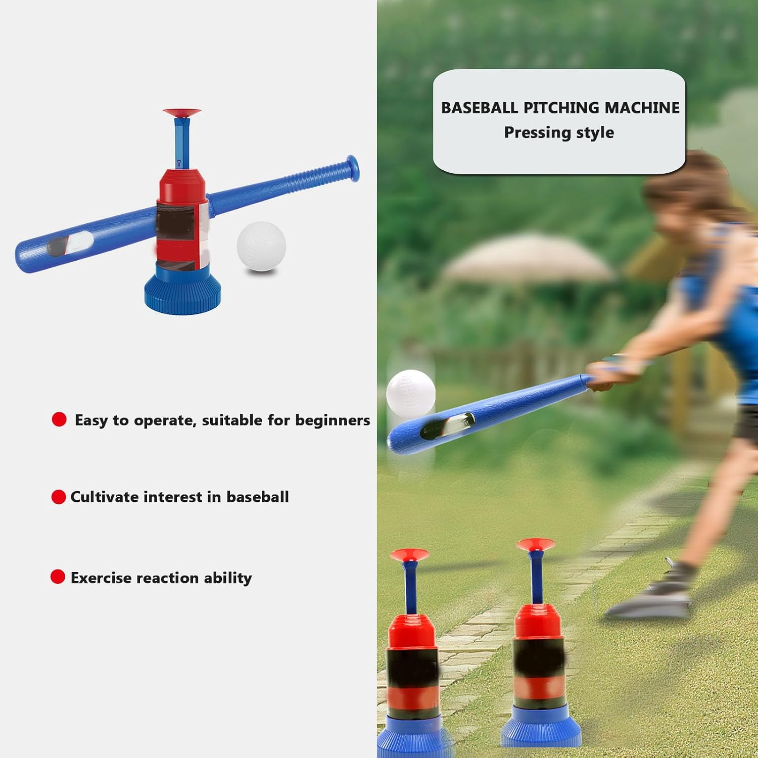 Press Type Ball Pitching Machine Sports Pitching Machine Baseball Launcher Training Baseball Training EquipmentOutdoor Baseball Throwing Machine with 6pcs Baseballs