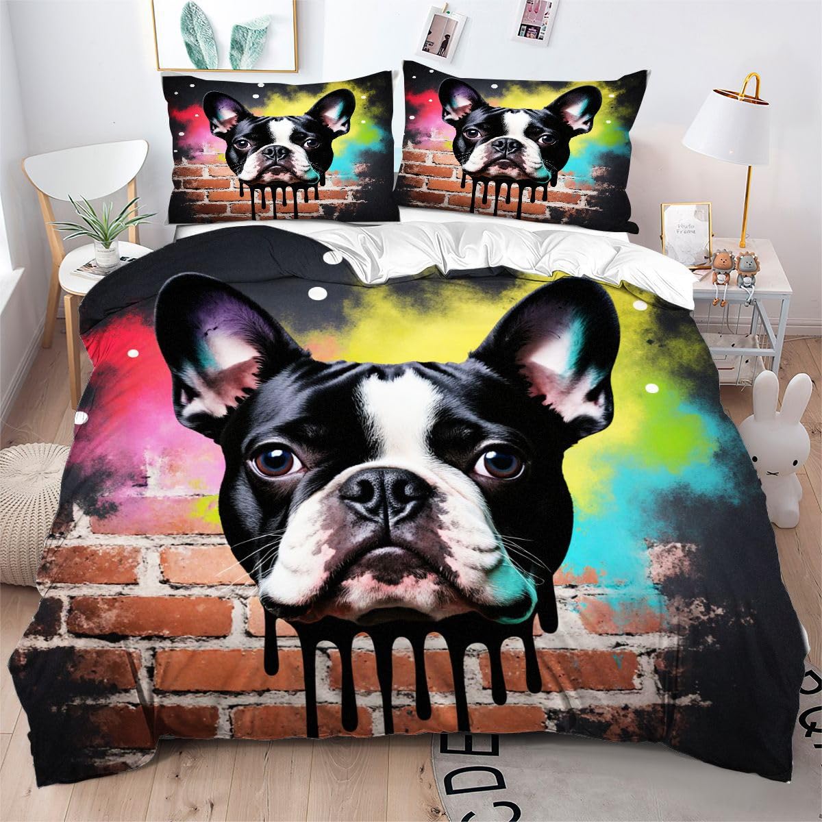 Parure Couette Chien 3D 160x200 pour Chambre d'Étudiant et Studio