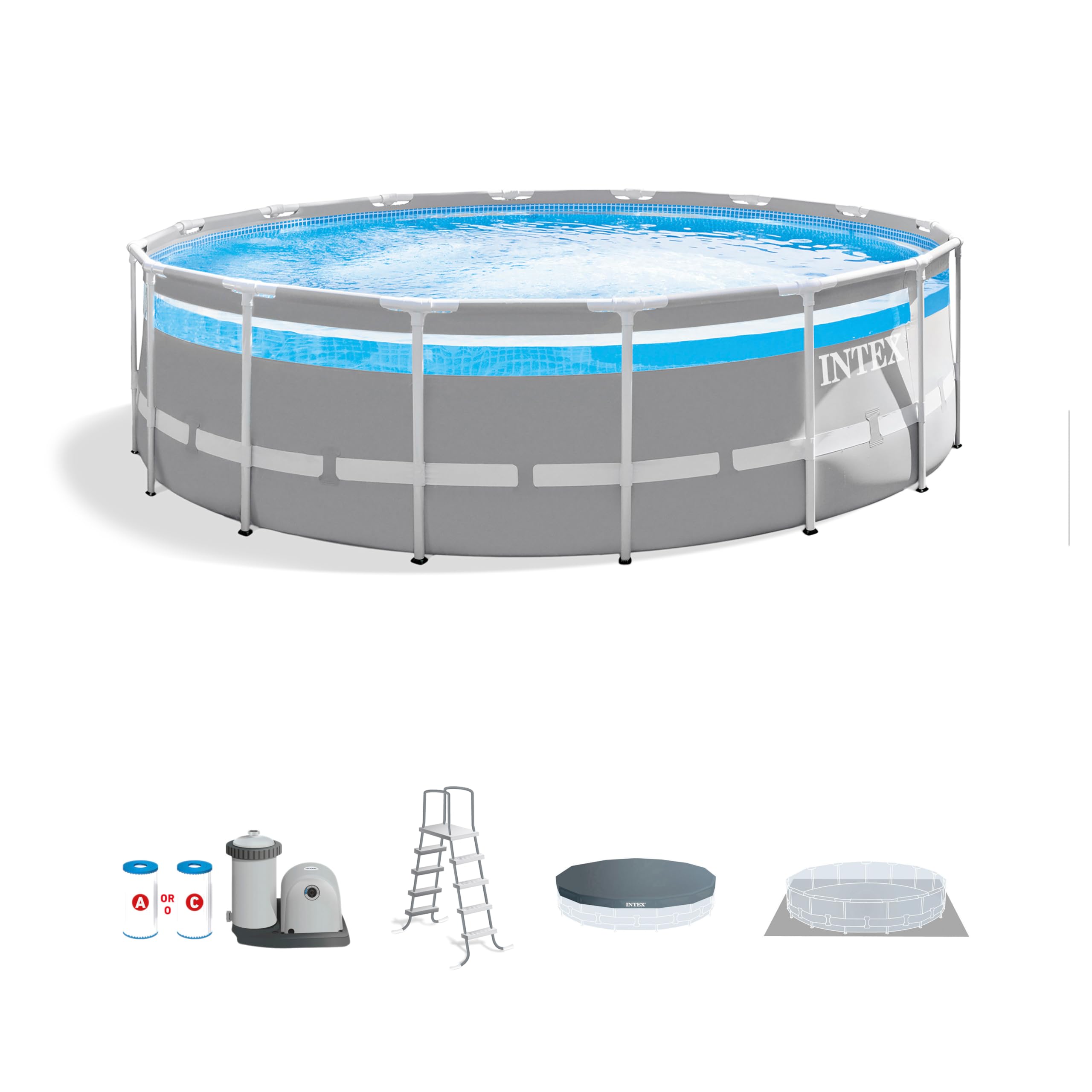 INTEX 26729EH 16ft x 48in Prism Frame Clearview Above Ground Swimming Pool Set, Includes 1500 GPH Cartridge Filter Pump, SuperTough Puncture Resistant, Rust Resistant, 5061 Gallon Capacity