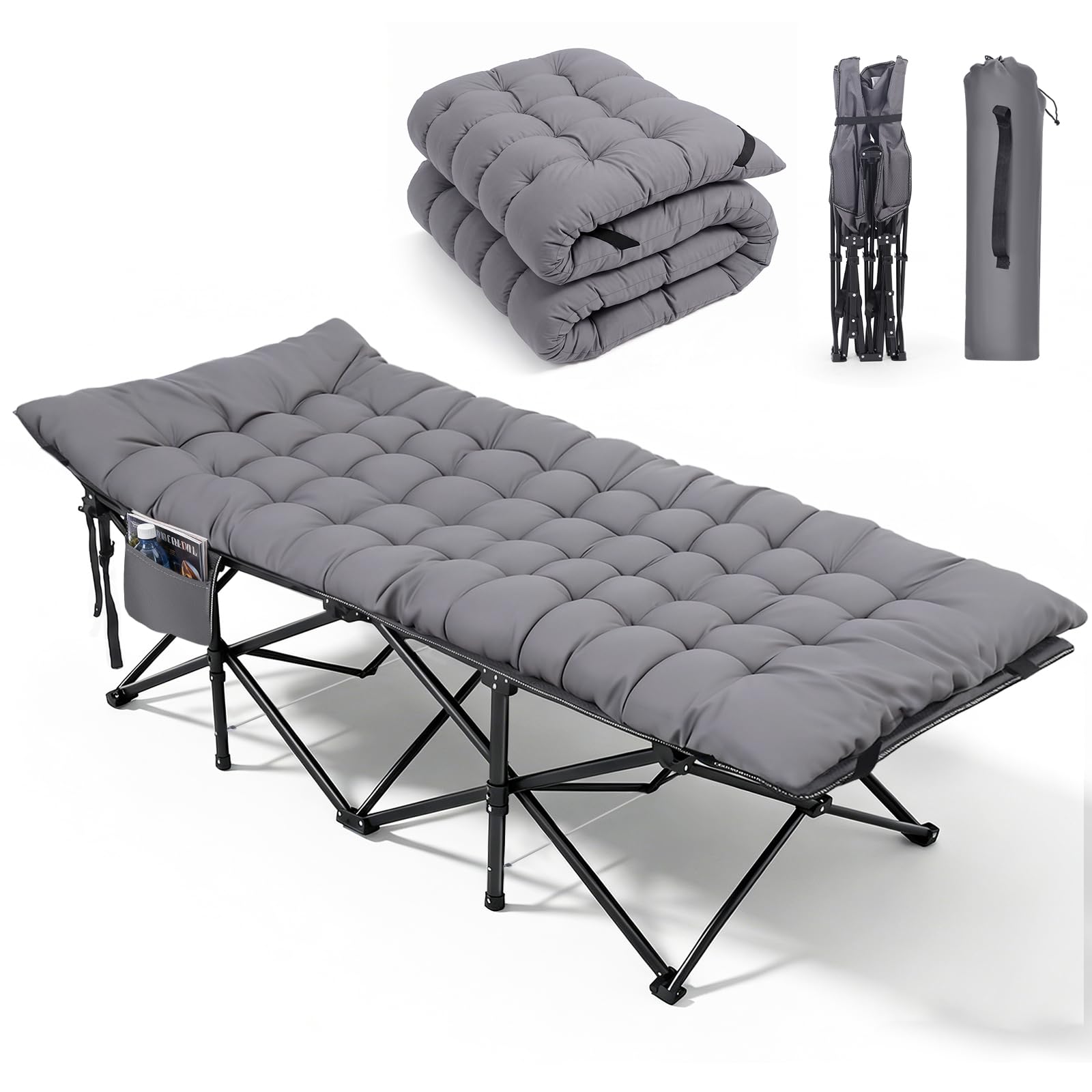 Sekey Feldbett Klappbar XXL, 190 x 71 x 35 cm überbreit, Campingbett inkl. Matratze, verstärkte Stahlrohre und hochwertiges Oxford-Gewebe – ideal als Gästebett für Garten und Camping