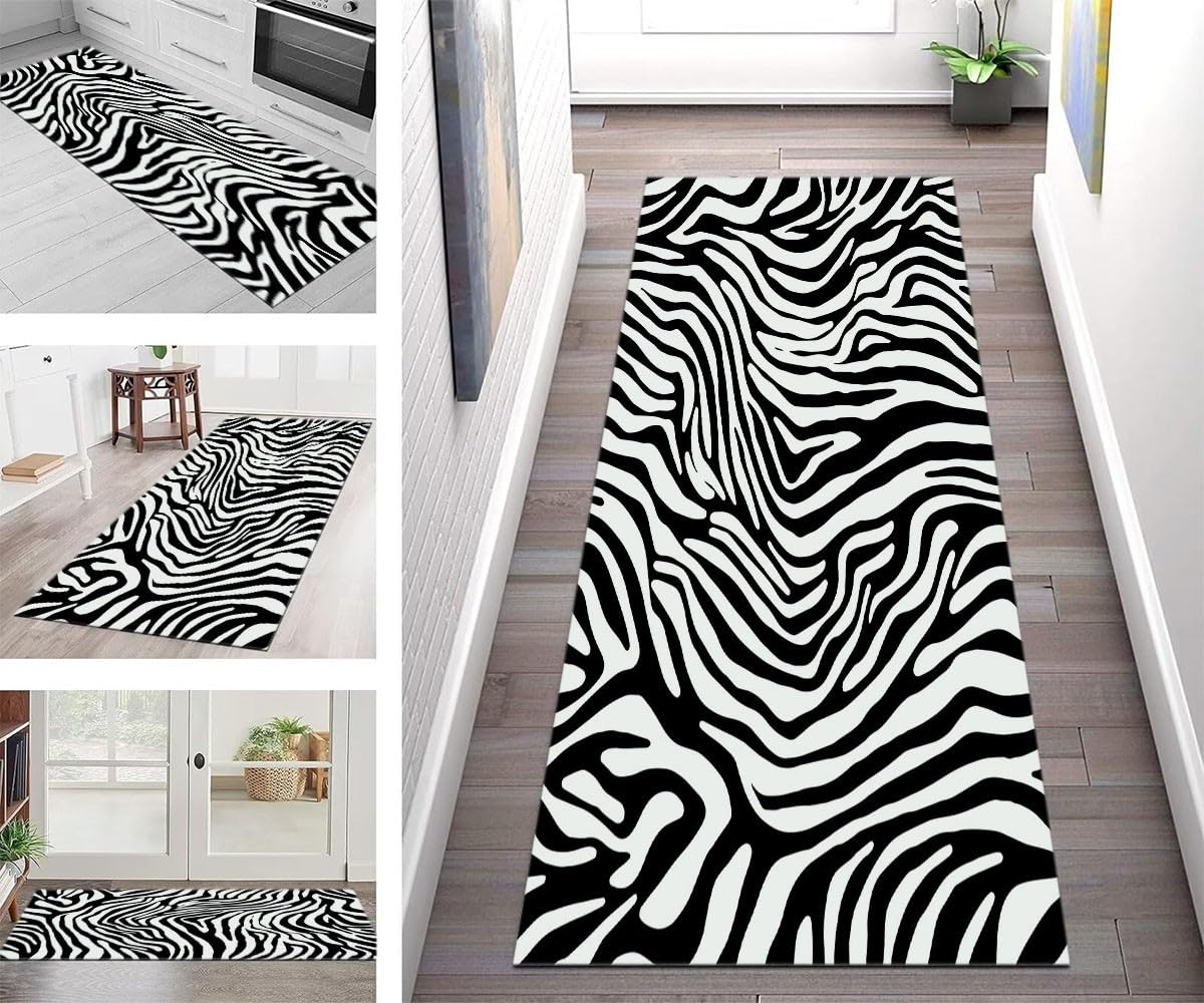 Tappeto da cucina antiscivolo, lavabile, 60 x 180 cm, stampa zebrata, assorbente, a pelo basso, per cucina, camera da letto, ingresso, lavanderia