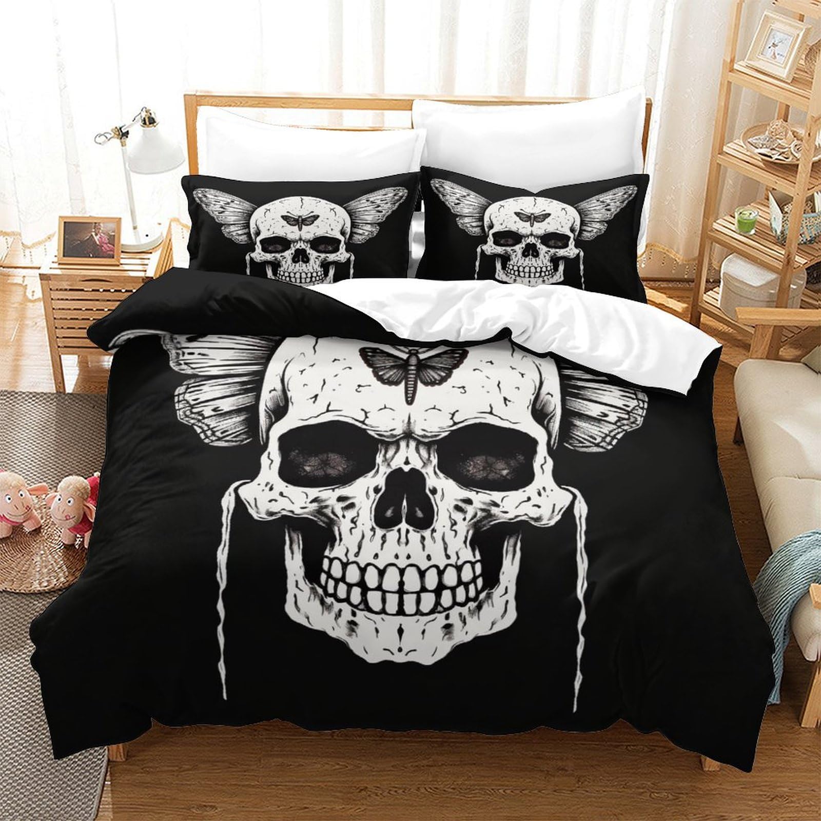 P1S9U7W5Y Trendy Skull 3D Printed Duvet Cover Set 3pcs Microfiber Gothic Skull Bedding Set King