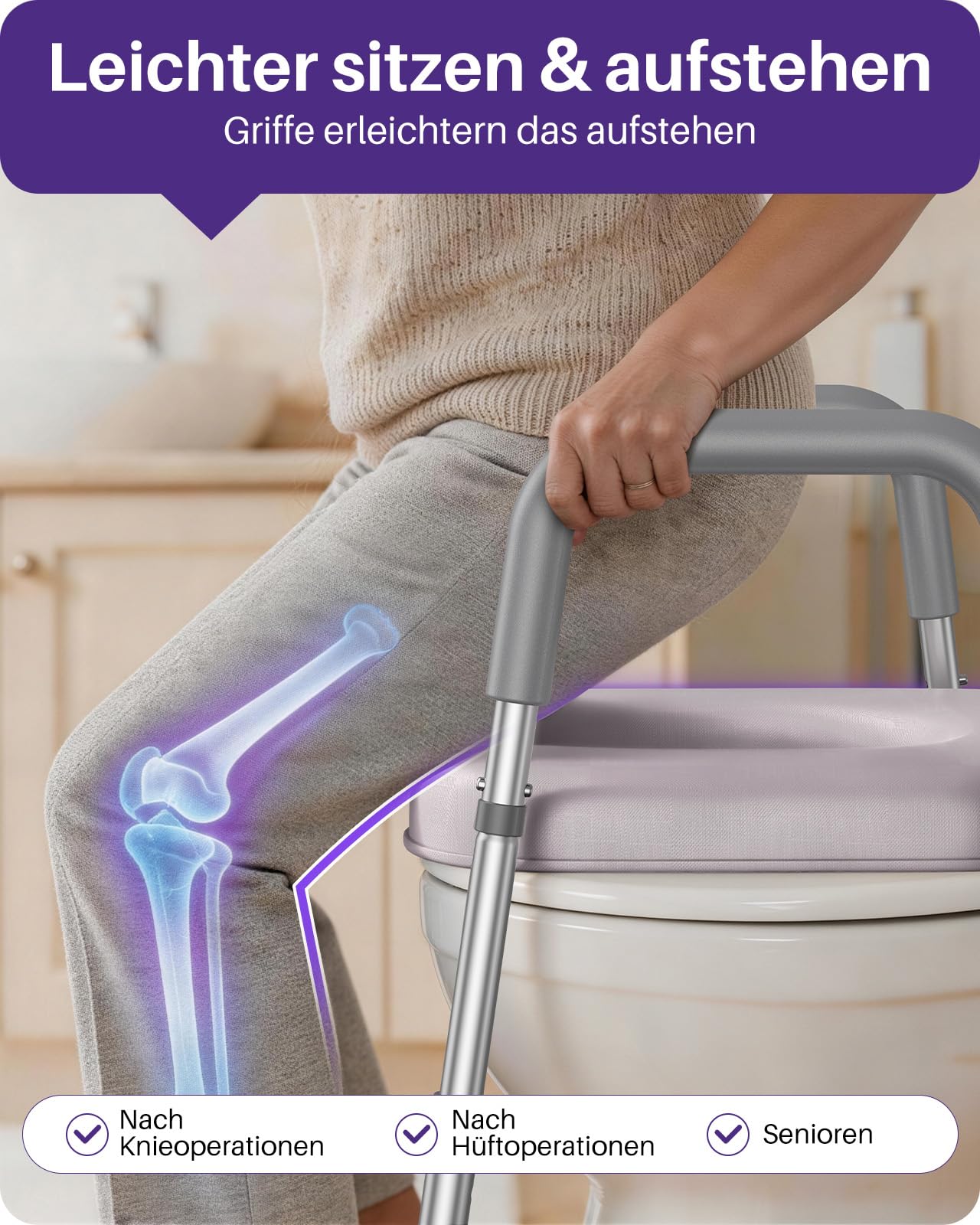 KEKOY Toilettensitzerhöhung mit Armlehnen, Höhe und Breite verstellbar | WC-Sitzerhöhung, Toilettenerhöhung für Senioren & Menschen nach Operationen, passend für die meisten Toiletten, Grau