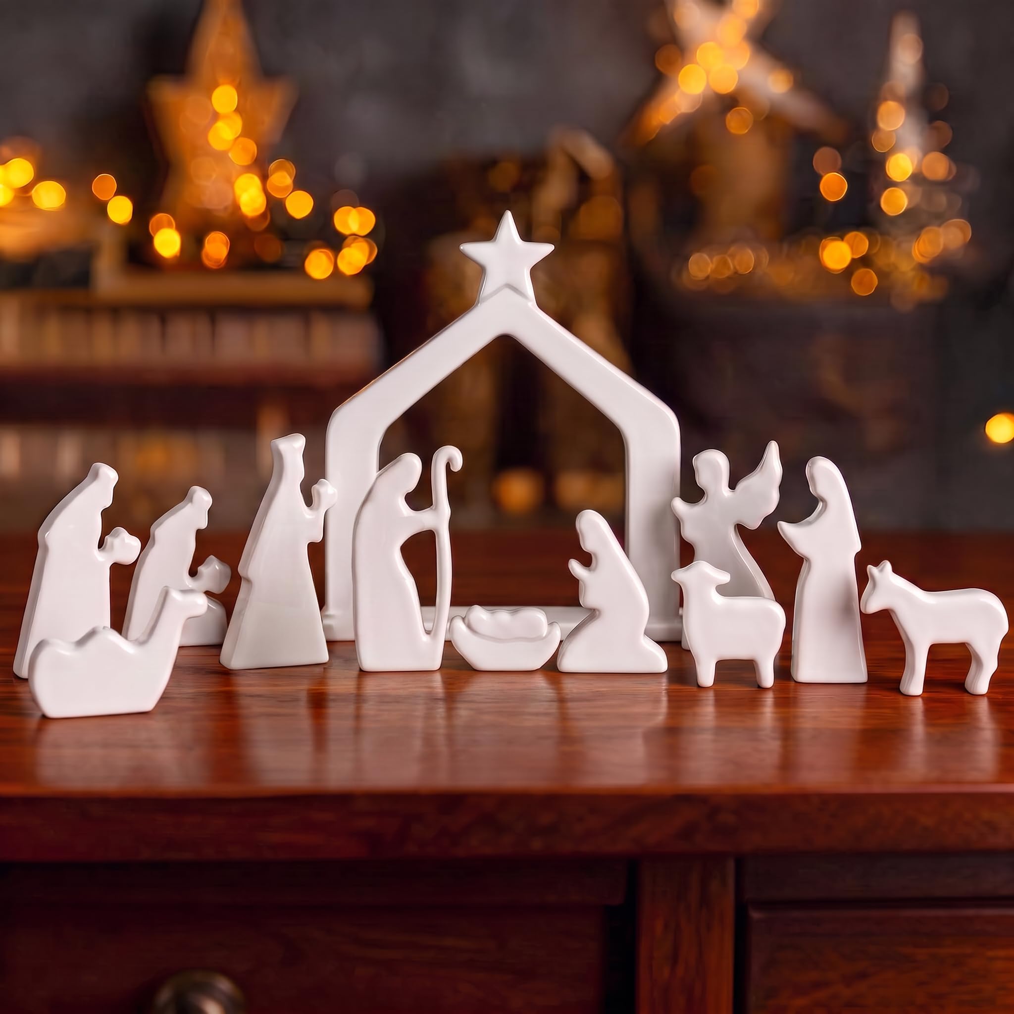 NEROSUN Ceramic 12Pcs Nativity Scene Set Figurine
