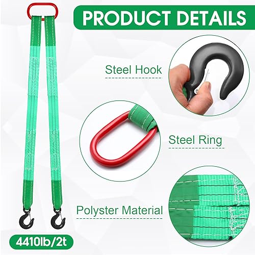 Miniatura 4 de Paquete de 2 correas de elevación con ganchos de capacidad, de poliéster, resistente, dos piernas y correas para motores, grúas, montacargas,