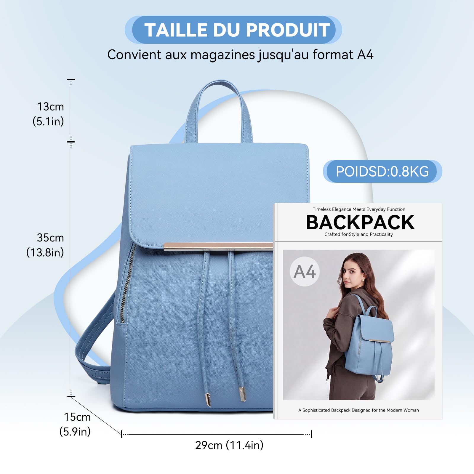 Miss Lulu Women's PU Anti-Theft Backpack, Large Capacity Fashion School Bag with Multiple Pockets, Convertible Shoulder Bag for Work, Travel, and Daily Use