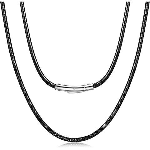 iusem Black/Brown Braided String Cord Necklace for Men, 2/3MM Waterproof Leather Cord Chain, Mens Necklace 16-28 Inch