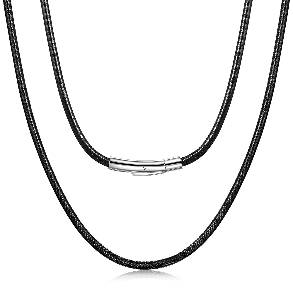 Fiusem Black Braided String Cord Necklace for Men, 3MM Black