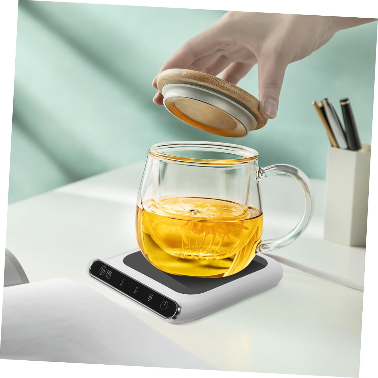 Electric USB Cup Warmer Stage Temperature Settings Portable Coffee Beverage Heater for Desktop and Tabletop Use Clean Surface Lightweight and Compact Design for Home Office Dorm
