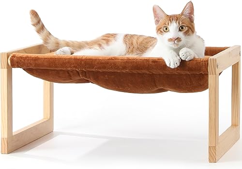 FUKUMARU - Cama para gatos con funda extraíble, sofá de terciopelo suave para gatos de interior, hamaca de madera para felinos, sofá para gatitos de