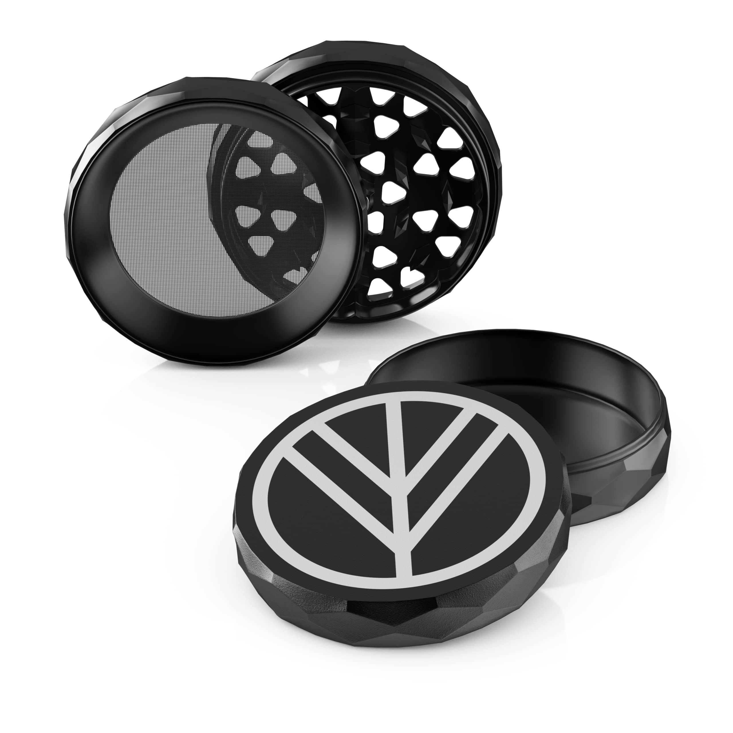 Norddampf Premium Aluminium Grinder, 4-teilig | ∅ 63mm groß | Effizientes Mahlwerk mit messerscharfen Zähnen & Diamantschliff | Robust | 1A Haptik | Magnetischer Deckel | Mit Sieb & Scharber | Schwarz
