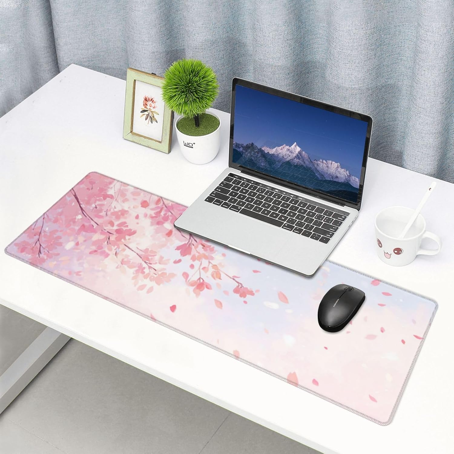 Gaming Mouse Pad Cherry Blossom Flower Japanese Art Non-Slip Rubber Base Extended Mousepad with Stitched Edges Keyboard Computer Laptop Mat for Gamer Desktop Office Home 31.5 x 11.8 in