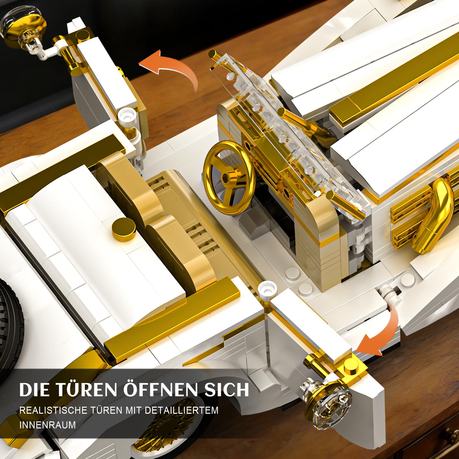 Mould King 10003 Oldtimer Klemmbausteine Auto, Klassisches Modellauto Bausatz mit öffnenden Türen & Motor, Technik Bausteine Set für Erwachsene, Sammler & Geschenk (958 Teile)