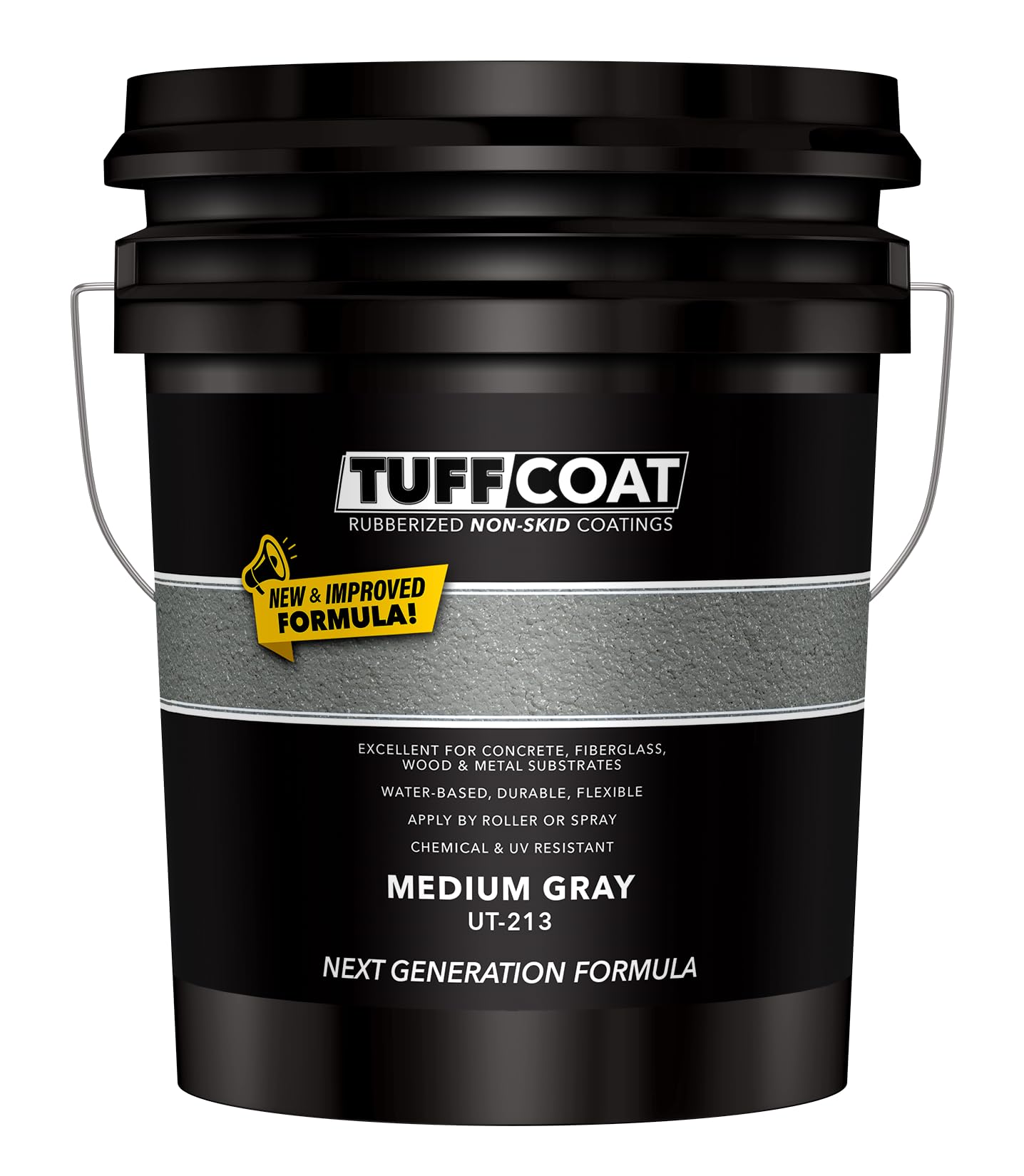 Tuff Coat Medium Texture Rubberized Non-Skid Deck Coating – Textured Non-Slip Safety Surface for Pool Decks, Docks, Boat Ramps, Patios, Walkways &amp; High-Traffic Areas (UT-213 Medium Gray 5-gallon)