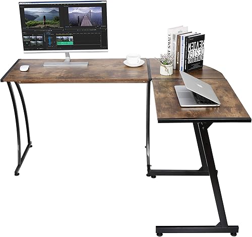 Miniatura 7 de Epetlover Escritorio en forma de L, escritorio de esquina para computadora, escritorio de juegos en forma de L, escritorio de trabajo para oficina