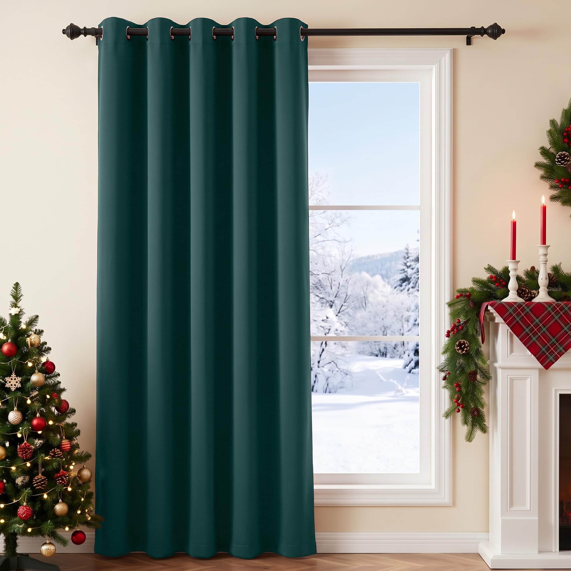 PONY DANCE Thermal Blackout Door Curtain, Christmas Dark Green, 66 x 84
