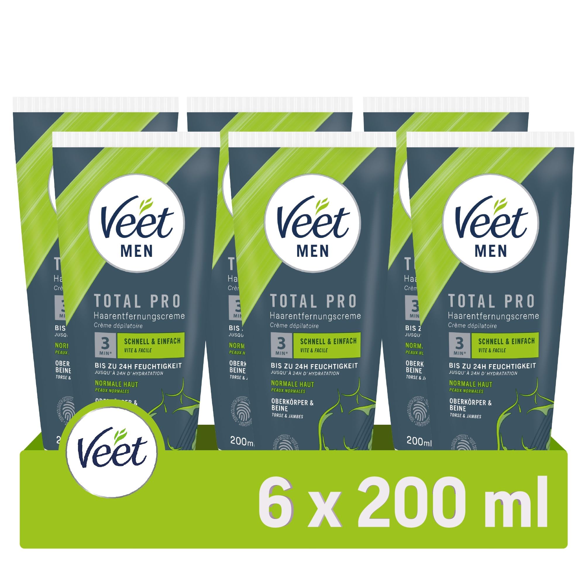 Crema depilatoria Veet for Men - crema gel - depilazione rapida ed efficace per uomo in soli 5-10 minuti, confezione da 6 (6 x 200 ml) (Varie)